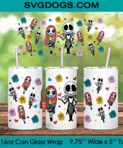 Sally And Jack PNG, 16oz Libbey Glass Can Wrap, Nightmare Before Christmas PNG, HalloweenTumbler Wrap