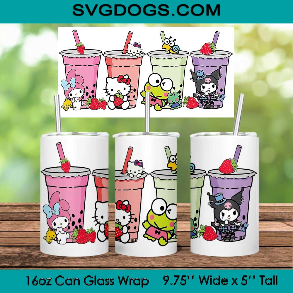 Boba Cat PNG, 16oz Libbey Glass Can Wrap, Hello Kitty Coffee PNG, Hello Boba Cat Tumbler Wrap