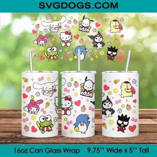 Keroppi Wallpaper PNG, 16oz Libbey Glass Can Wrap, Hello Kitty PNG, Boba Cat Tumbler Wrap