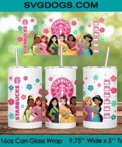Disney Princesses PNG, 16oz Libbey Glass Can Wrap, Princess Starbucks PNG, Disney Princess Tumbler Wrap