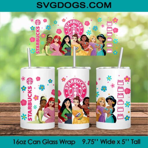 Disney Princesses PNG, 16oz Libbey Glass Can Wrap, Princess Starbucks PNG, Disney Princess Tumbler Wrap