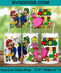 Super Princess Peach PNG, 16oz Libbey Glass Can Wrap, Super Mario Bros PNG, Peach Tumbler Wrap