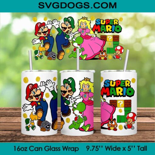 Super Princess Peach PNG, 16oz Libbey Glass Can Wrap, Super Mario Bros PNG, Peach Tumbler Wrap