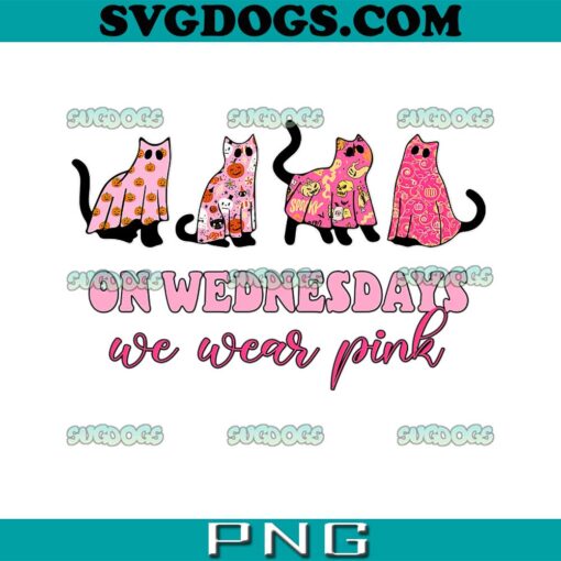 On Wednesdays We Wear Pink Breast Cancer PNG, Wednesdays Halloween PNG, Halloween Cat Ghost PNG