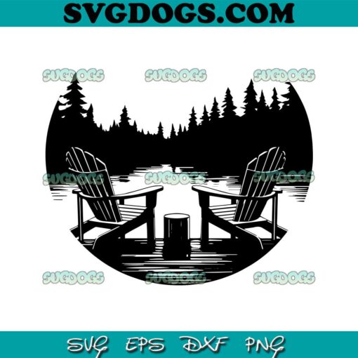 Lake Scene Adirondack Chair SVG PNG, Adirondack Chair SVG, Camping SVG PNG EPS DXF