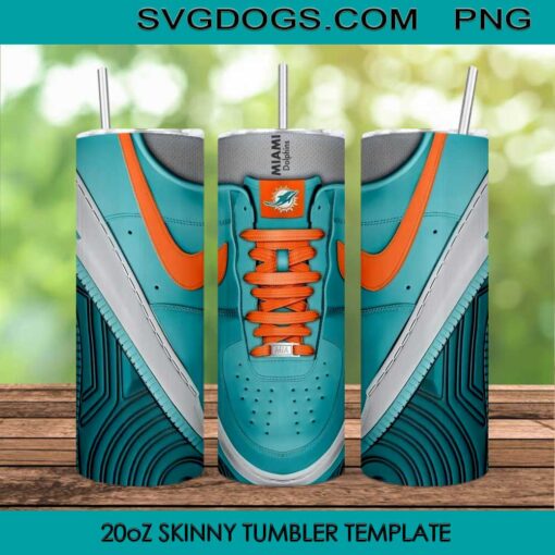 Miami Dolphins 20oz Skinny Tumbler Template PNG, Miami Dolphins Logo NFL Tumbler Template PNG File Digital Download