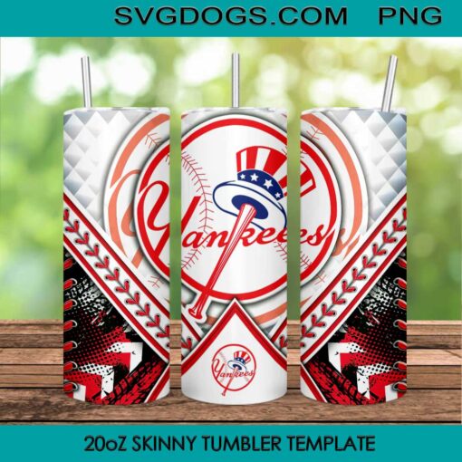 New York Yankees 20oz Skinny Tumbler Template PNG, Yankees Baseball Tumbler Template PNG File Digital Download