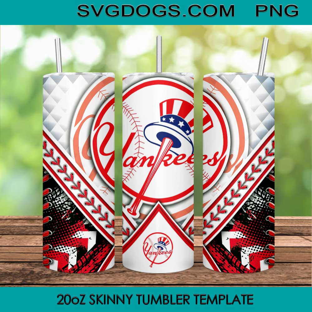 New York Yankees 20oz Skinny Tumbler Template PNG, Yankees Baseball Tumbler Template PNG File Digital Download