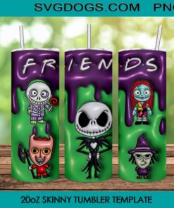 Horror Movie Friends 20oz Skinny Tumbler Template PNG, Nightmare Before Christmas Friends PNG, Jack Sally Tumbler Template PNG File Digital Download