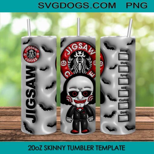 Jigsaw Coffee 20oz Skinny Tumbler Template PNG, Chibi Jigsaw Tumbler Template PNG File Digital Download