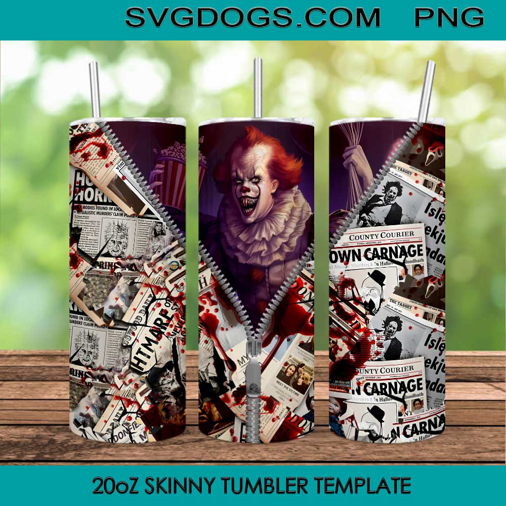 Pennywise Clown 20oz Skinny Tumbler Template PNG, Horror Movie Tumbler Template PNG File Digital Download