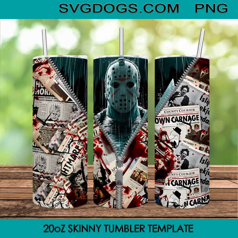 Jason Voorhees 20oz Skinny Tumbler Template PNG, Friday The 13th Tumbler Template PNG File Digital Download