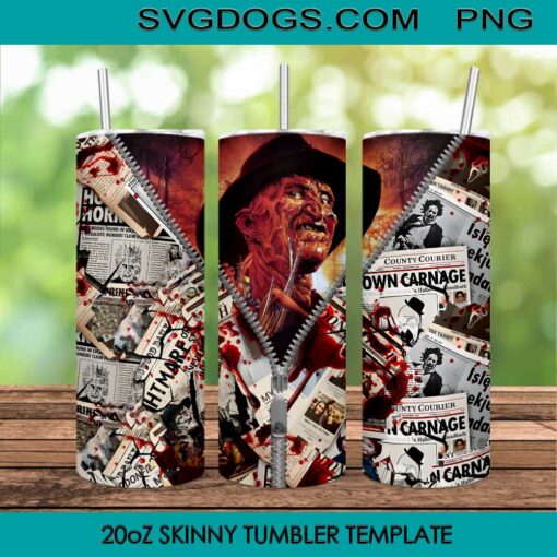 Freddy Krueger 20oz Skinny Tumbler Template PNG, Halloween Horror Tumbler Template PNG File Digital Download