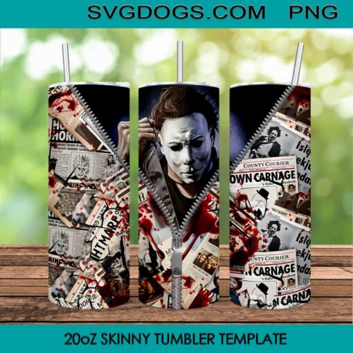Michael Myers 20oz Skinny Tumbler Template PNG, Horror Characters Tumbler Template PNG File Digital Download