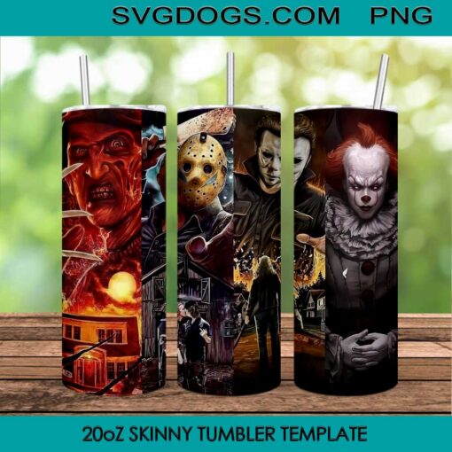 Scary Horror Movies Characters 20oz Skinny Tumbler Template PNG, Horror Movie Tumbler Template PNG File Digital Download