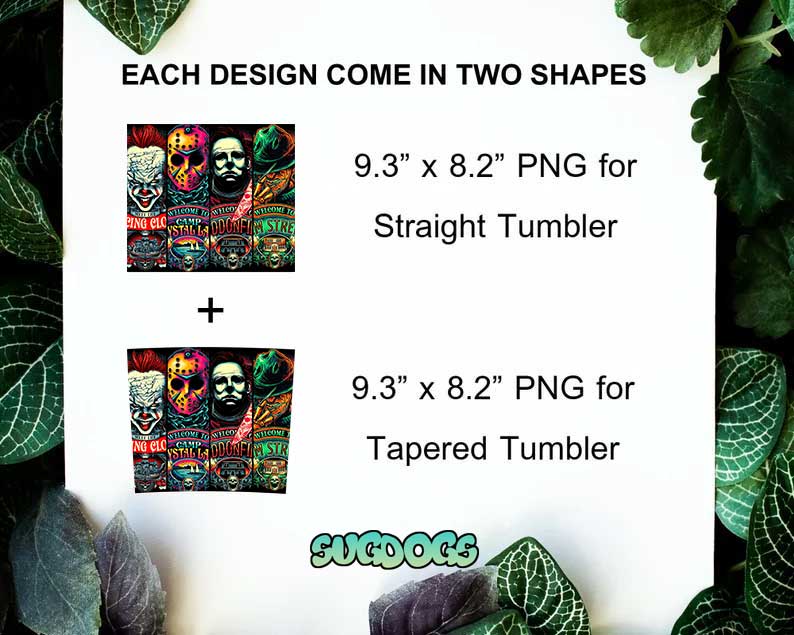 Horror 20oz Skinny Tumbler Template PNG, Clown Jason Michael Myers Freddy Krueger Tumbler Template PNG File Digital Download