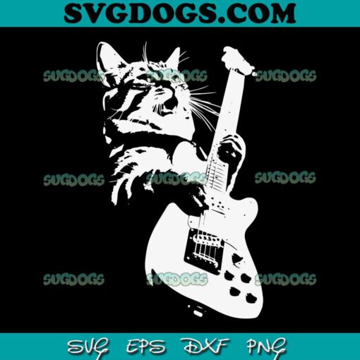 Rock Cat Playing Guitar SVG PNG, Funny Guitar Cat SVG, Cat SVG PNG EPS DXF