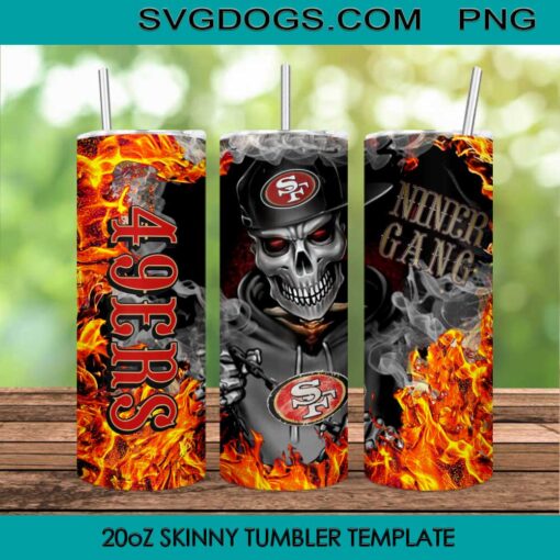49ers Skull 20oz Skinny Tumbler Template PNG, San Francisco 49ers Tumbler Template PNG File Digital Download