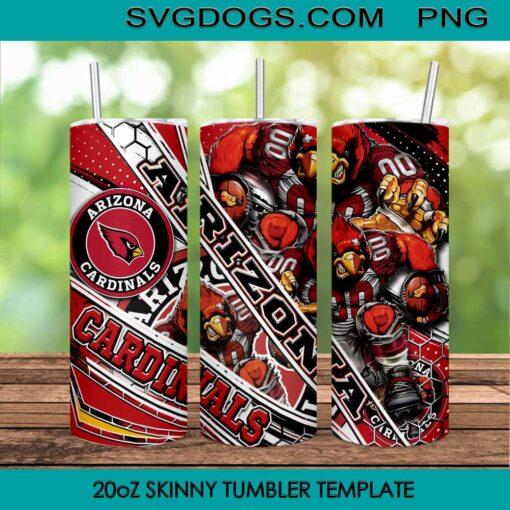 Arizona Cardinals Mascot 20oz Skinny Tumbler PNG, Cardinals Football Tumbler Template PNG File Digital Download