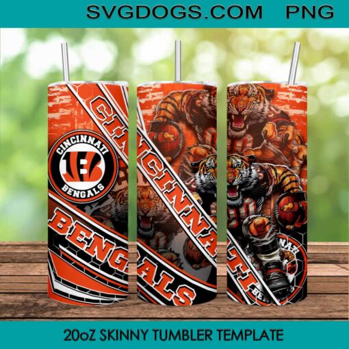 Cincinnati Bengals Mascot 20oz Skinny Tumbler PNG, Bengals Football Tumbler Template PNG File Digital Download