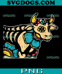 Cow Sugar Skull Lazy Halloween Costume Cool Farm Animal PNG, Candy Skull Cow PNG, Floral Sugar Skull Cow  PNG