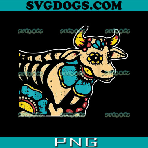 Cow Sugar Skull Lazy Halloween Costume Cool Farm Animal PNG, Candy Skull Cow PNG, Floral Sugar Skull Cow  PNG