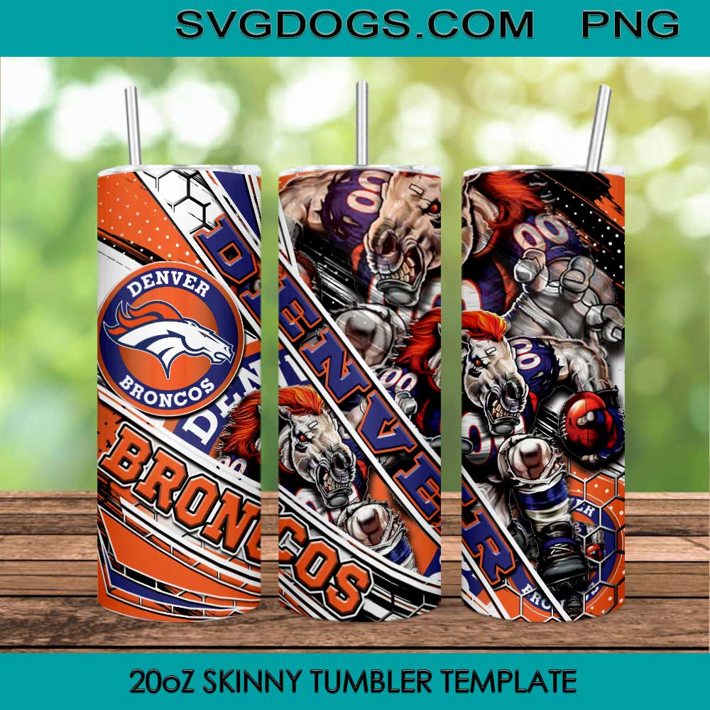 Denver Broncos Mascot 20oz Skinny Tumbler PNG, Broncos Football Tumbler Template PNG File Digital Download