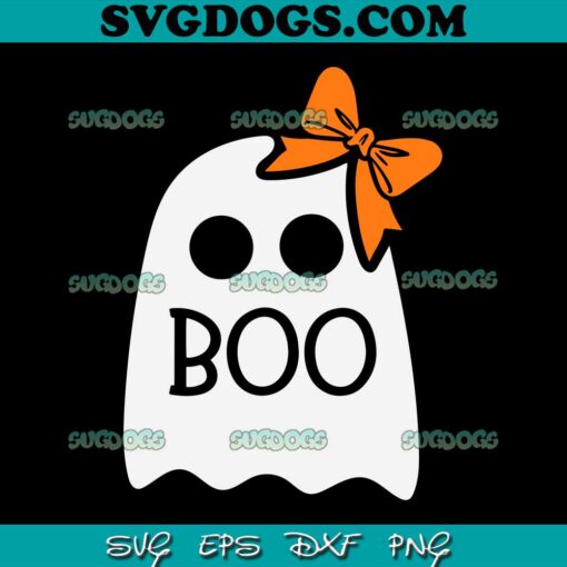 Ghost With Bow Boo Halloween Costume SVG PNG, Girls Boo Ghost SVG, Cute Boo SVG PNG EPS DXF