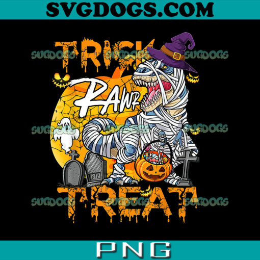 Trick Rawr Treat T Rex Halloween Pumpkin PNG, Halloween Dinosaur PNG