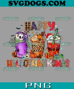 Happy Hallothanksmas PNG, Halloween Coffee Latte Thanksgiving PNG