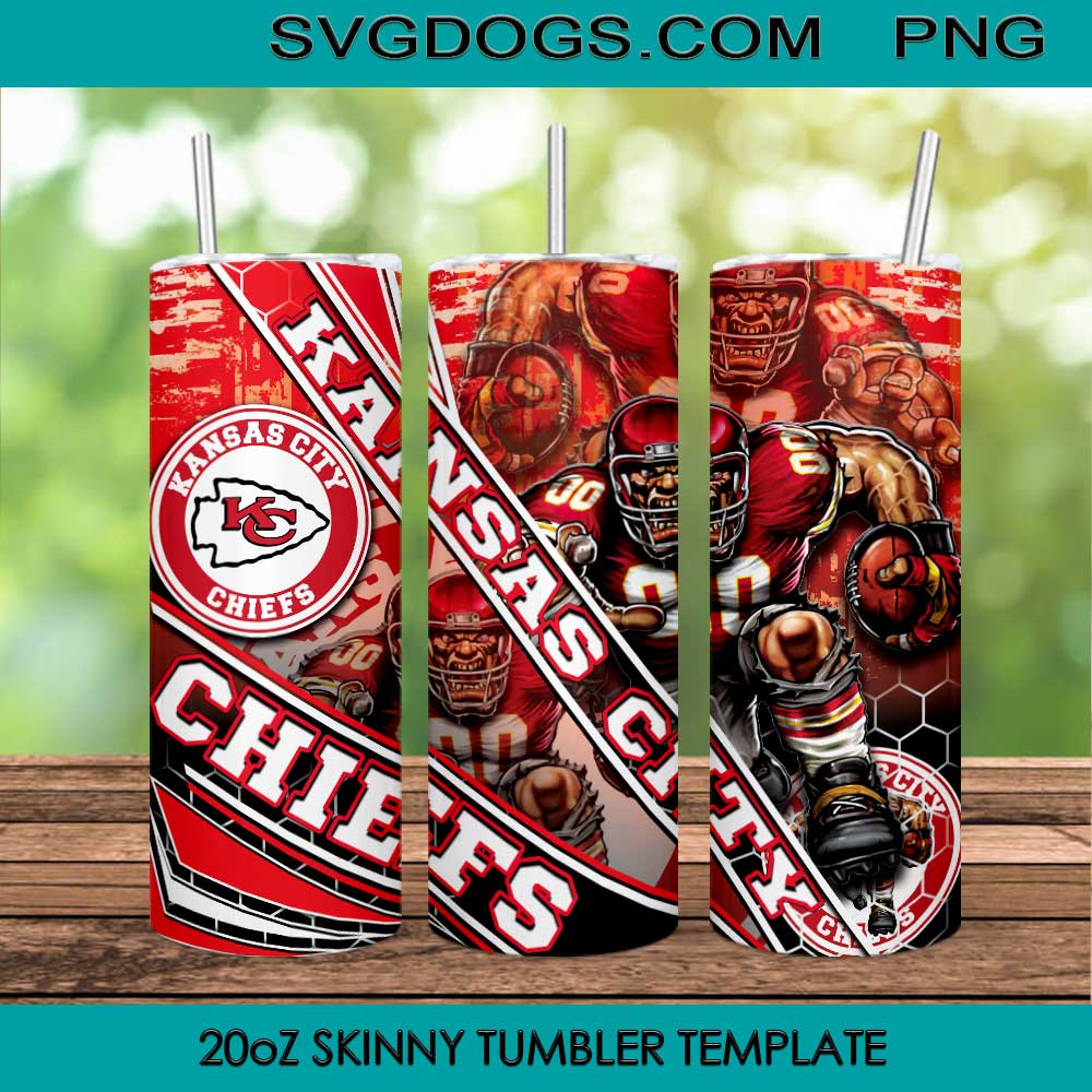 Kansas City Chiefs Mascot 20oz Skinny Tumbler PNG, KC Chiefs Tumbler Template PNG File Digital Download