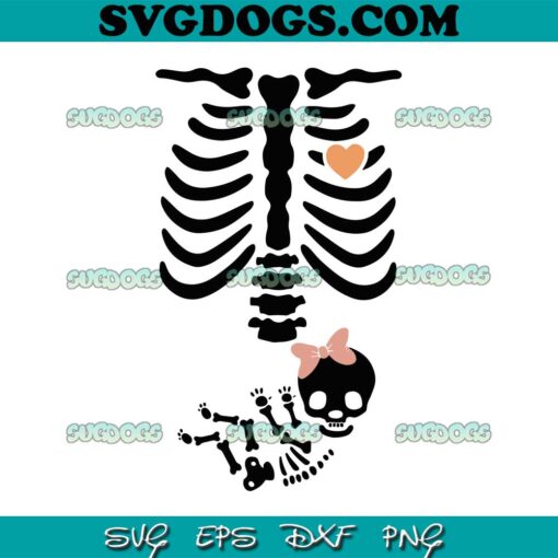 Maternity Baby Girl Skeleton SVG, Halloween Pregnancy Annoucement SVG PNG DXF EPS