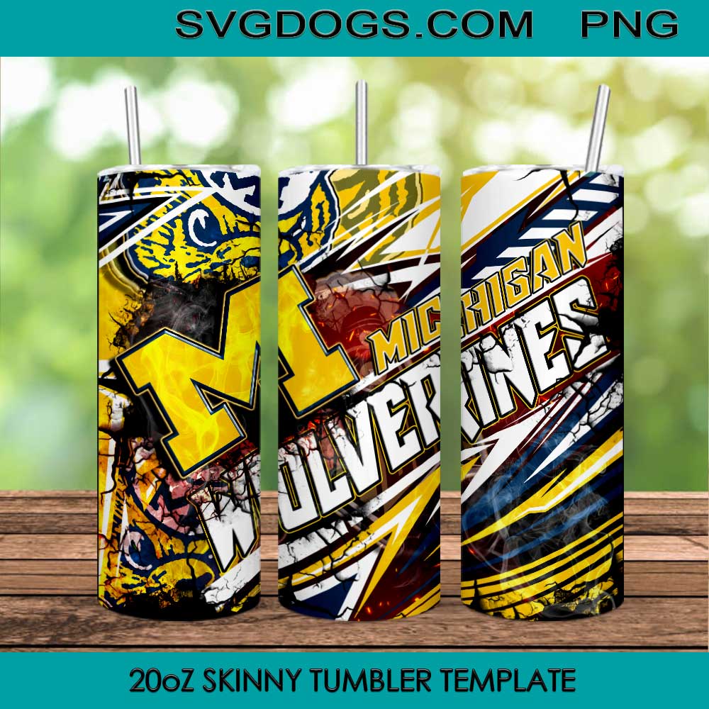 Michigan Wolverines 20oz Skinny Tumbler Template PNG, Football Team Tumbler Template PNG File Digital Download