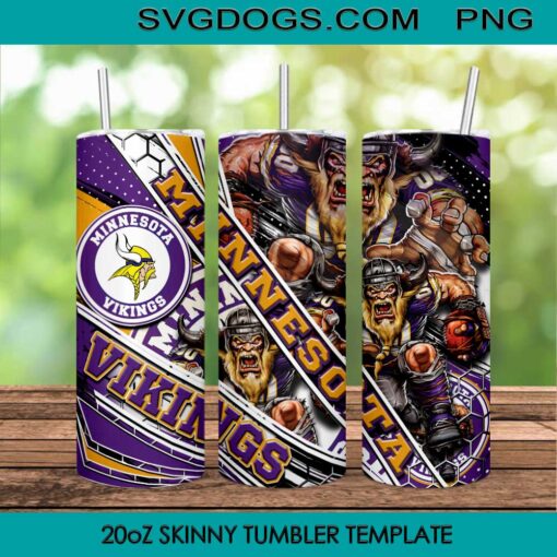 Minnesota Vikings Mascot 20oz Skinny Tumbler PNG, Vikings Logo Tumbler Template PNG File Digital Download