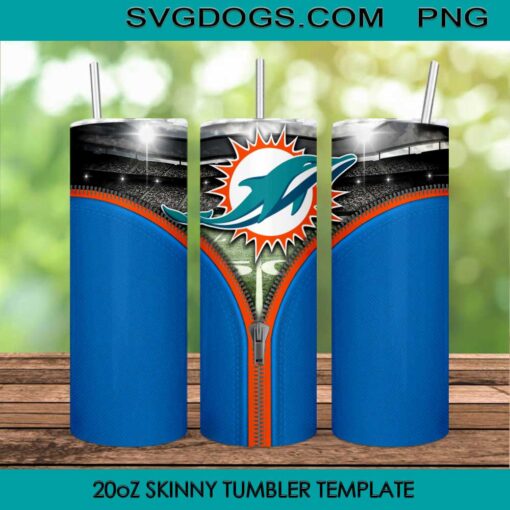 Miami Dolphins Zipper 20oz Skinny Tumbler Template PNG, Miami Football Tumbler Template PNG File Digital Download
