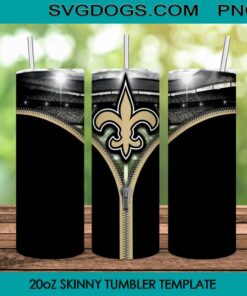 New Orleans Saints Zipper 20oz Skinny Tumbler Template PNG, New Orleans Football Tumbler Template PNG File Digital Download 1