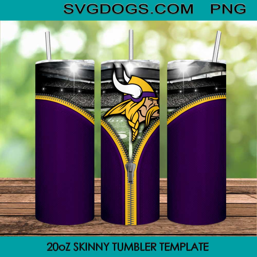 Minnesota Vikings Zipper 20oz Skinny Tumbler Template PNG, Vikings Football Tumbler Template PNG File Digital Download