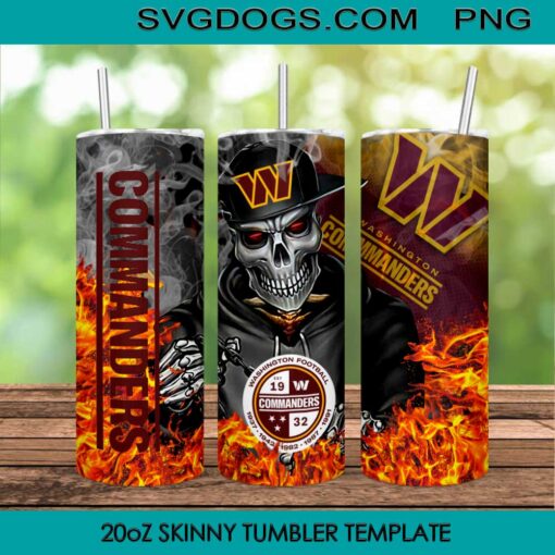 Commanders Skull 20oz Skinny Tumbler Template PNG, Washington Commanders Tumbler Template PNG File Digital Download