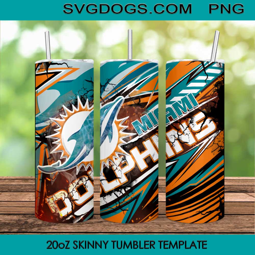 Dolphins 20oz Skinny Tumbler Template PNG, Miami Dolphins Tumbler Template PNG File Digital Download