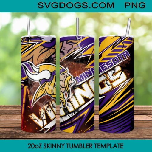 Vikings 20oz Skinny Tumbler Template PNG, Minnesota Vikings Tumbler Template PNG File Digital Download