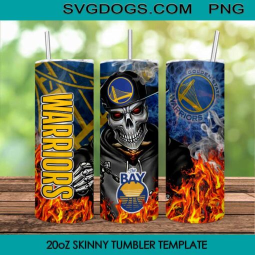 Warrior Skull 20oz Skinny Tumbler Template PNG, Golden State Warrior Tumbler Template PNG File Digital Download