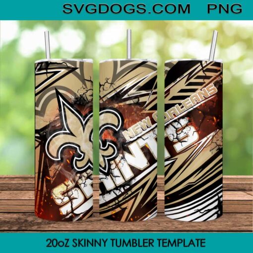 Saints 20oz Skinny Tumbler Template PNG, New Orleans Saints Tumbler Template PNG File Digital Download