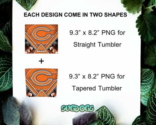 Chicago 20oz Skinny Tumbler Wrap, Chicago Bears Tumbler Template PNG File Digital Download