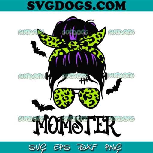 Momster SVG PNG, Womens Halloween Messy Bun Mom Ster SVG, Halloween Skull Mom SVG PNG EPS DXF