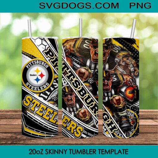 Pittsburgh Steelers Mascot 20oz Skinny Tumbler PNG, Pittsburgh Steelers Logo Tumbler Template PNG File Digital Download