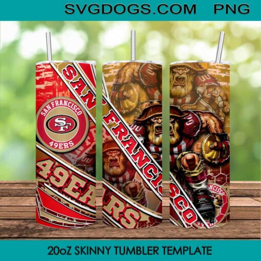 San Francisco 49ers Mascot 20oz Skinny Tumbler PNG, San Francisco 49ers Logo Tumbler Template PNG File Digital Download