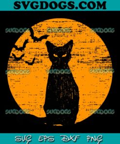 Scary Halloween Black Cat Costume SVG PNG, Retro Moon Cat SVG, Cat Halloween SVG PNG EPS DXF