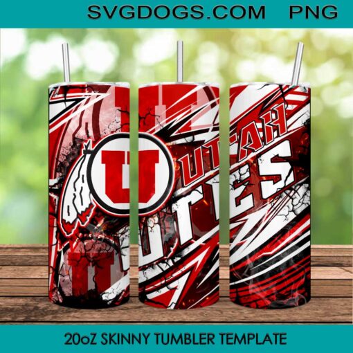 Utah Utes 20oz Skinny Tumbler Wrap, Utah Utes Grunge Tumbler Template PNG File Digital Download