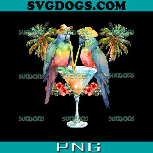 Vintage Parrots Drinking Margarita On Summer Party Bird PNG, Drinking PNG