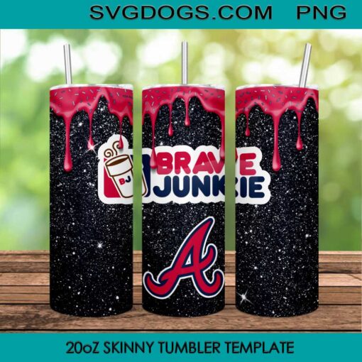 Atlanta Braves 20oz Skinny Tumbler Template PNG, Braves Junkie Tumbler Sublimation Design PNG Download